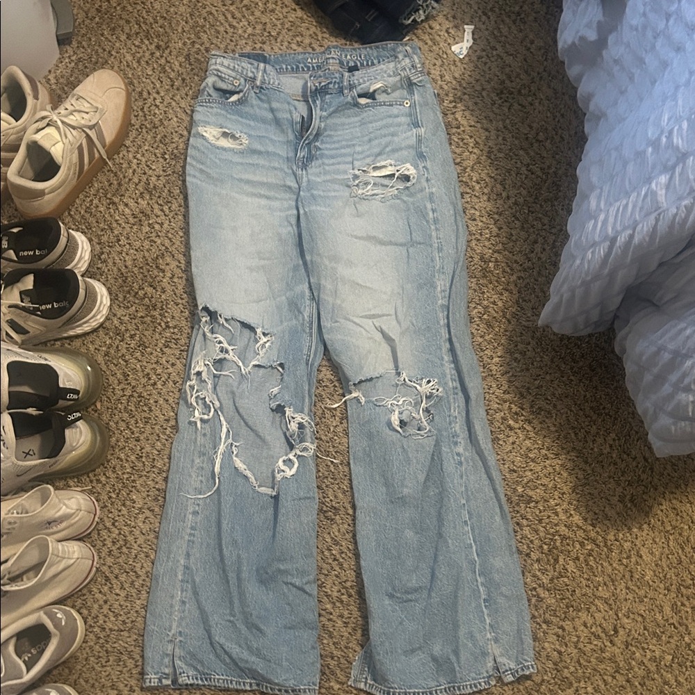 American Eagle Outfitters Light Blue Distressed Flare Jeans
